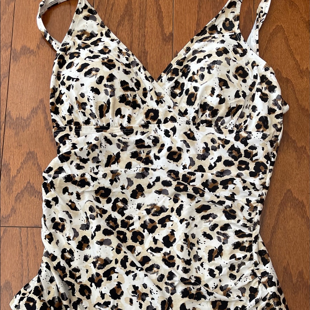 Leopard Print One-Piece Swimsuit - Cream & Brown